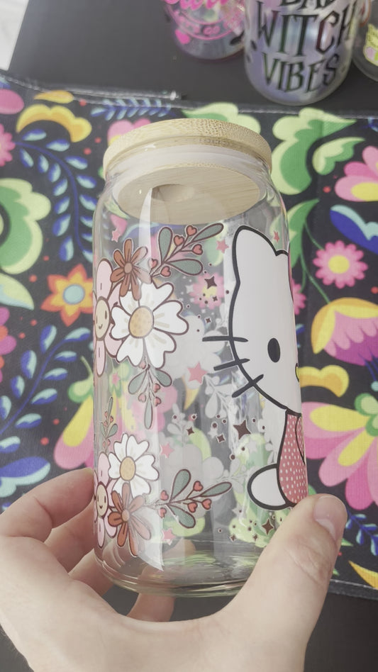 Kitty Floral Glass Tumbler